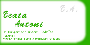 beata antoni business card